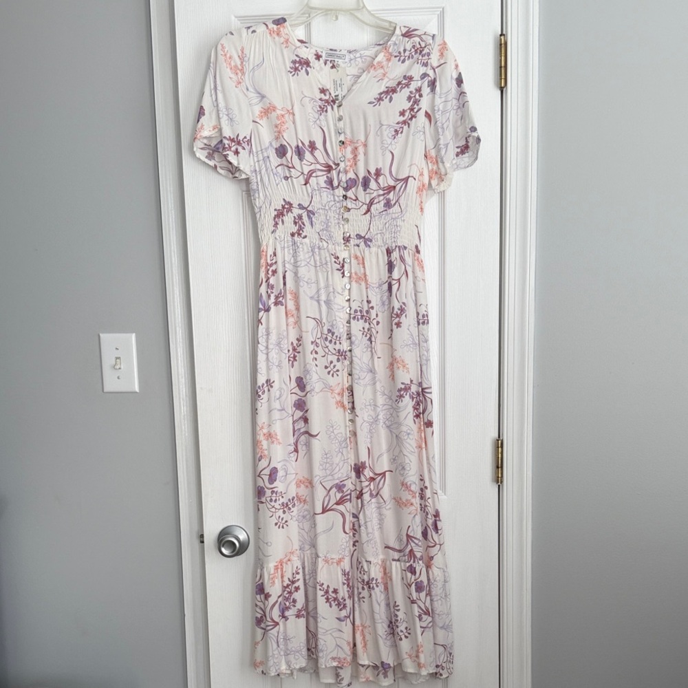 NWT Sweet Salt Button Down Smocking White Floral Dress Size 4
